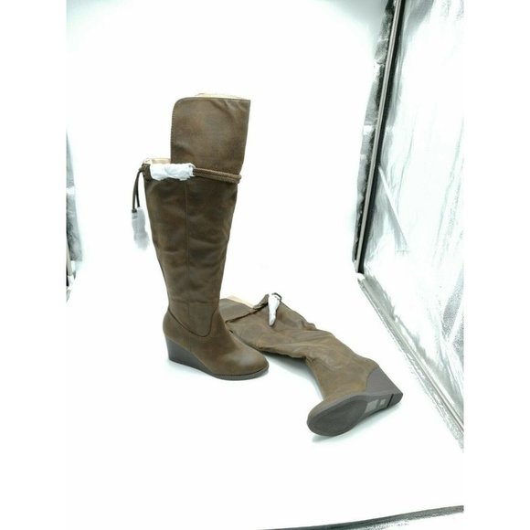 Journee Collection Jezebel Wide Calf Over The Knee Wedge Boots Brown Women's 6 - Picture 1 of 8
